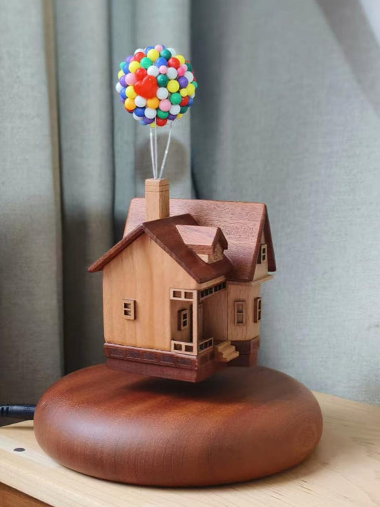 Wooden Floating House Automaton | Magnetic Levitating Up House with Colorful Balloons