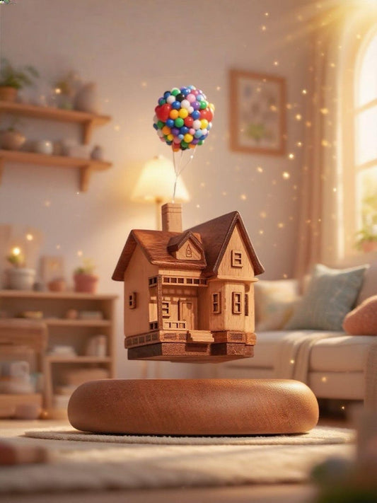 Wooden Floating House Automaton | Magnetic Levitating Up House with Colorful Balloons