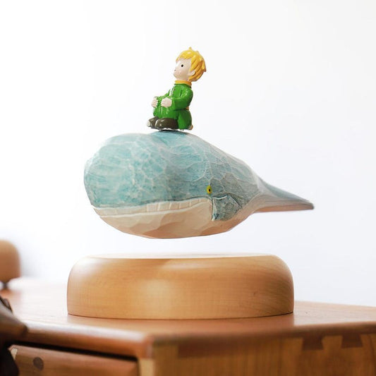 Magnetic Floating Whale Sculpture: Handmade Wooden Office Decor
