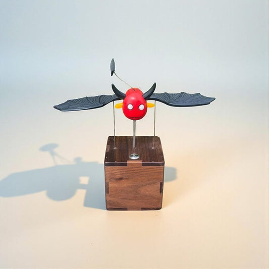 Wooden Devil Automaton: Kinetic Sculpture with Walnut Base