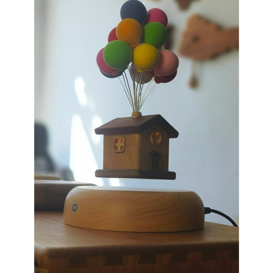 Floating Balloon House Night Light | Wooden Magnetic Levitating Lamp | Unique Home Decor & Gift