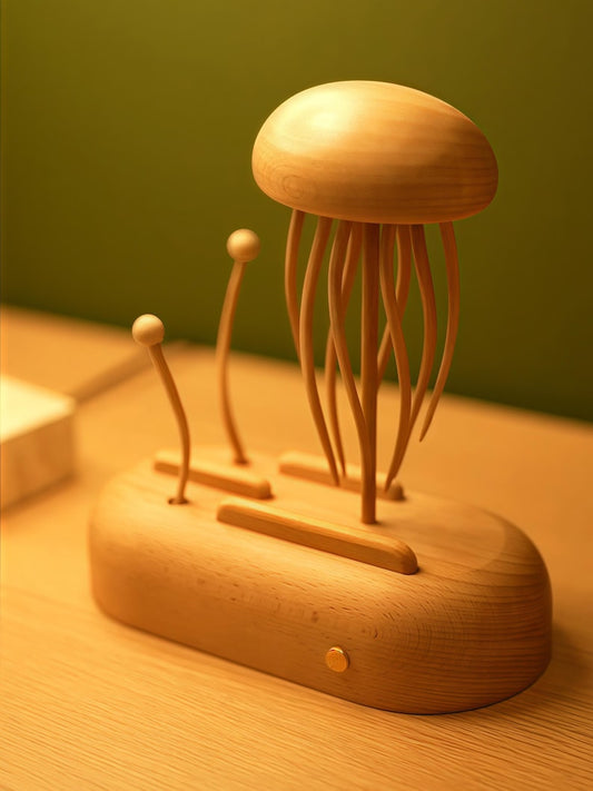 Engraved Wooden Jellyfish Automaton: Handmade Kinetic Sculpture