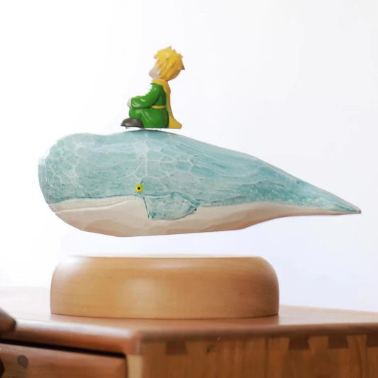Magnetic Floating Whale Sculpture: Handmade Wooden Office Decor
