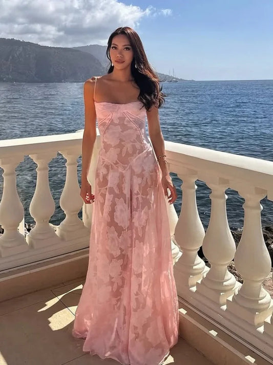 10-Chic Printed Off Shoulder Long Dress Women's Fashion Spaghetti Strap Waist Cinching Gowns Lady Daily New Vacation Dresses 2025