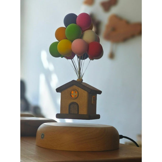 Floating Balloon House Night Light | Wooden Magnetic Levitating Lamp | Unique Home Decor & Gift