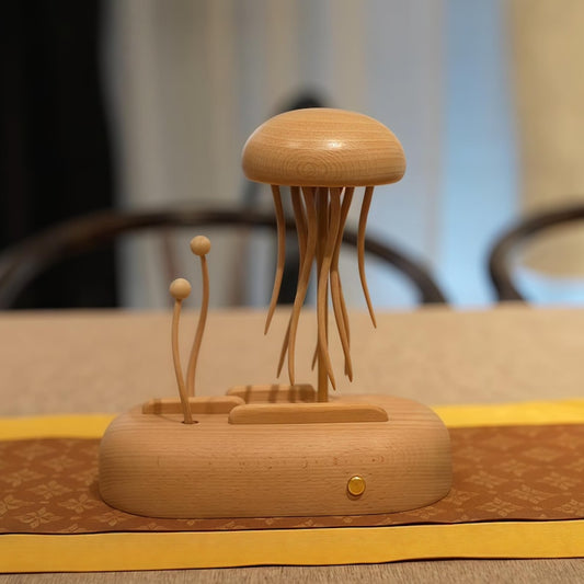 Engraved Wooden Jellyfish Automaton: Handmade Kinetic Sculpture